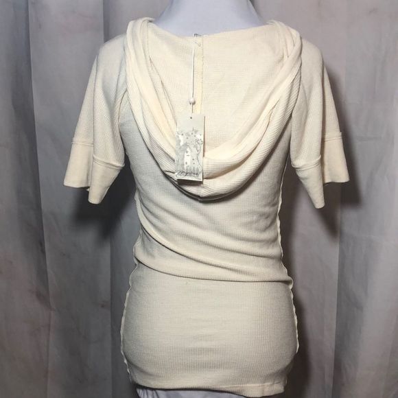 Mystree Waffle Knit Top Hood Short Sleeves Med - Picture 2 of 8